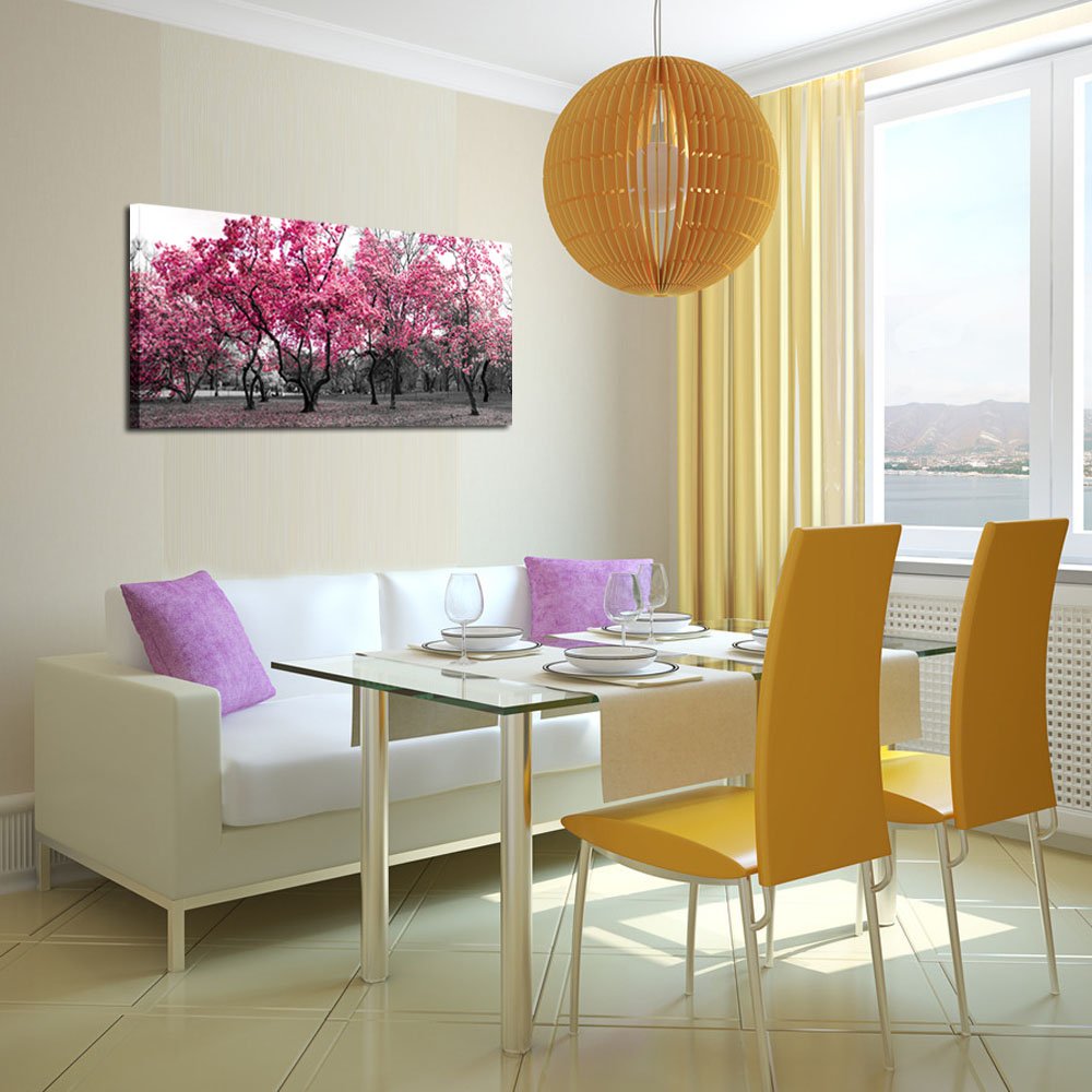 KREATIVE ARTS Large Wall Art Painting Contemporary Pink Tree In Black And White Fall Landscape Picture Modern Giclee Stretched And Framed Artwork for Office Living Room Decoration